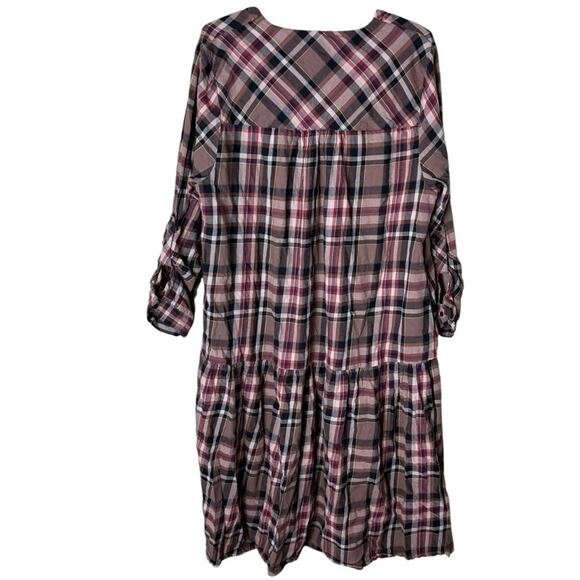 Zara Women’s Sz Large Plaid Dress Midi Length Long Sleeve Checked - Picture 9 of 10